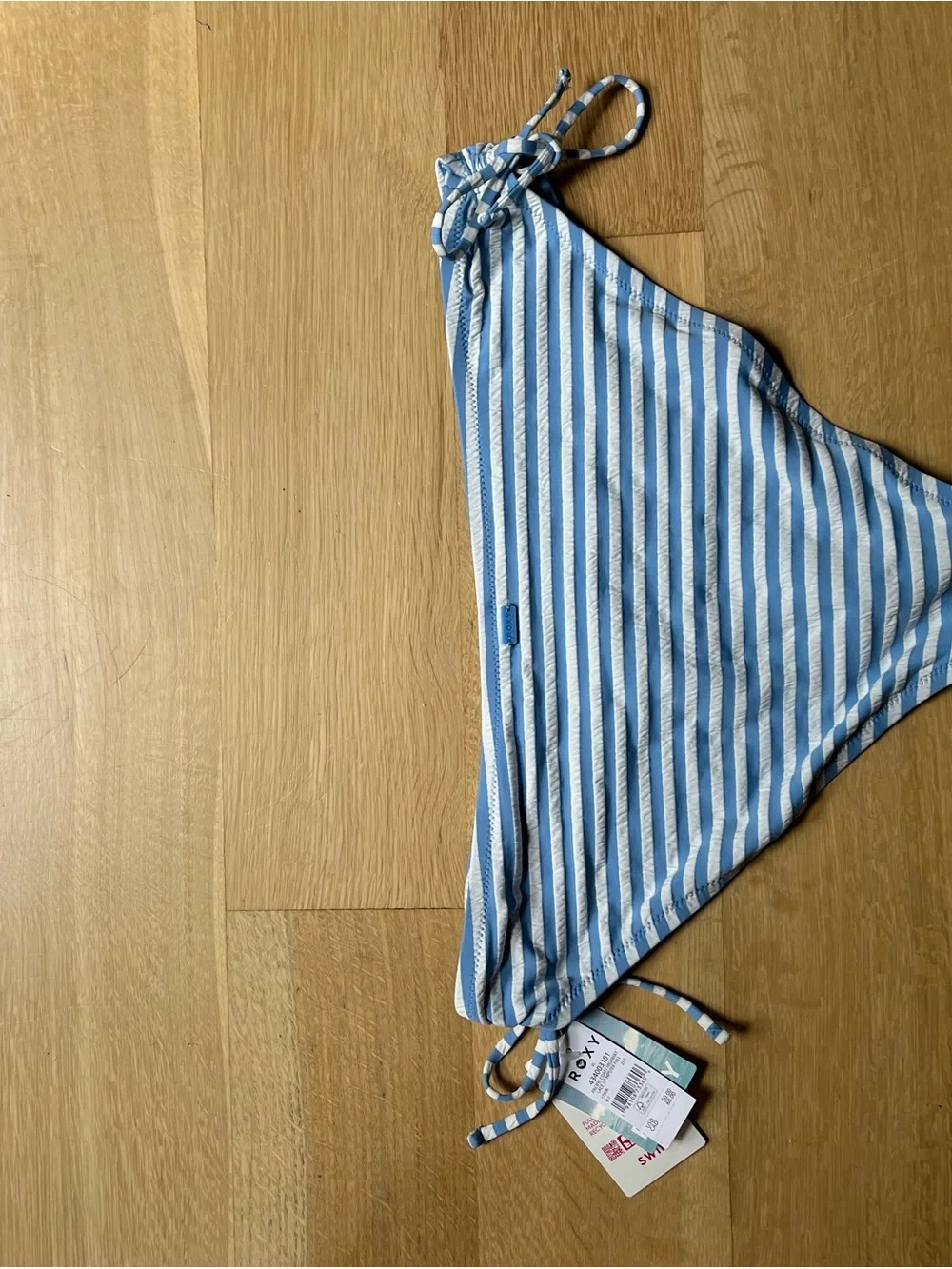 Roxy Light Blue and White Striped Tie-Side Bikini Bottoms